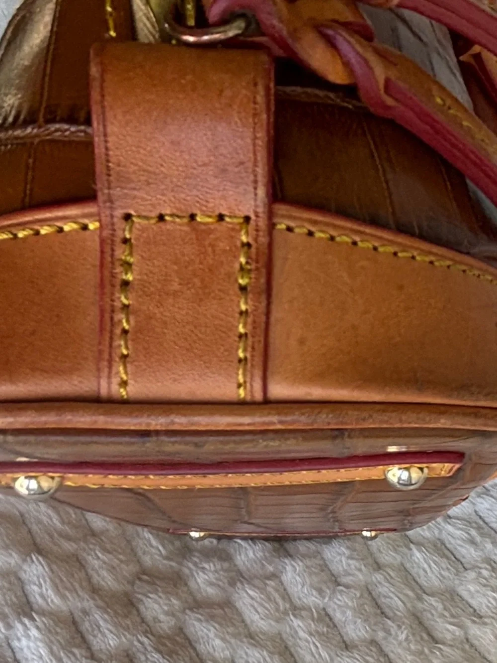 Dooney & Bourke Brown Croc Embossed Leather Dome Satchel Gold Hardware